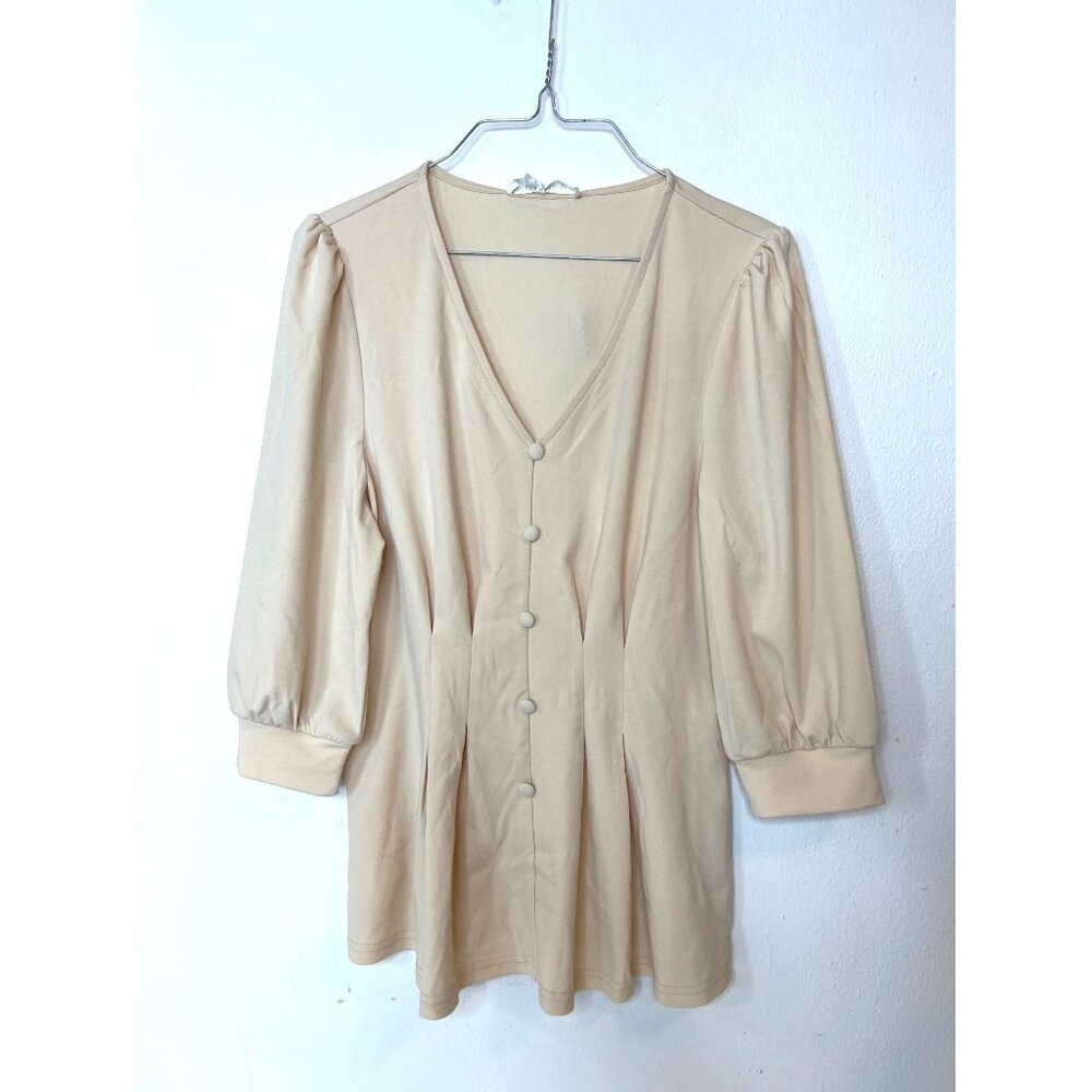 GRACE KARIN  Business Casual Blouse Spring 3/4 Sleeve Peplum Apricot M NEW - Picture 9 of 10